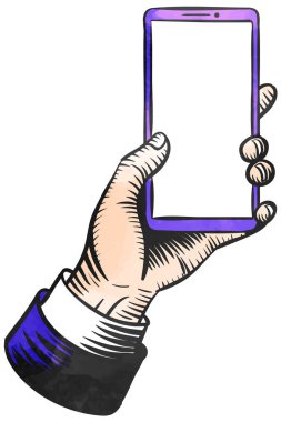 Suluboya tarzı el, akıllı telefon şablonu klasik taslağını tutuyor