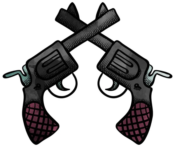 Pistola Brazo Dibujada Mano Estilo Acuarela Vintage — Vector de stock