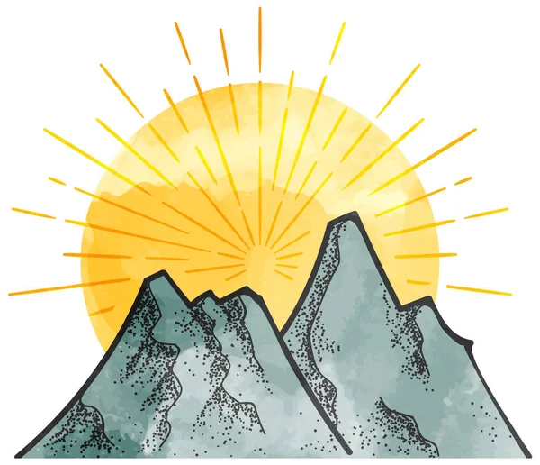 Estilo Acuarela Dibujado Mano Montañas — Vector de stock