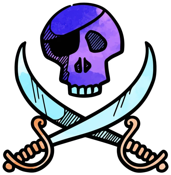 Watercolor Style Skull Swords Icon — Stock Vector
