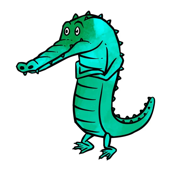 Aquarelle Style Dessiné Main Personnage Dessin Animé Alligator Déprimé — Image vectorielle