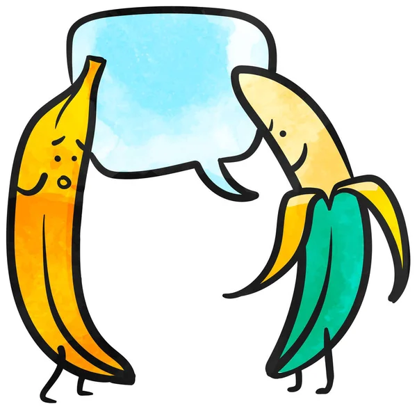 Estilo Aquarela Banana Caracteres Desenho —  Vetores de Stock