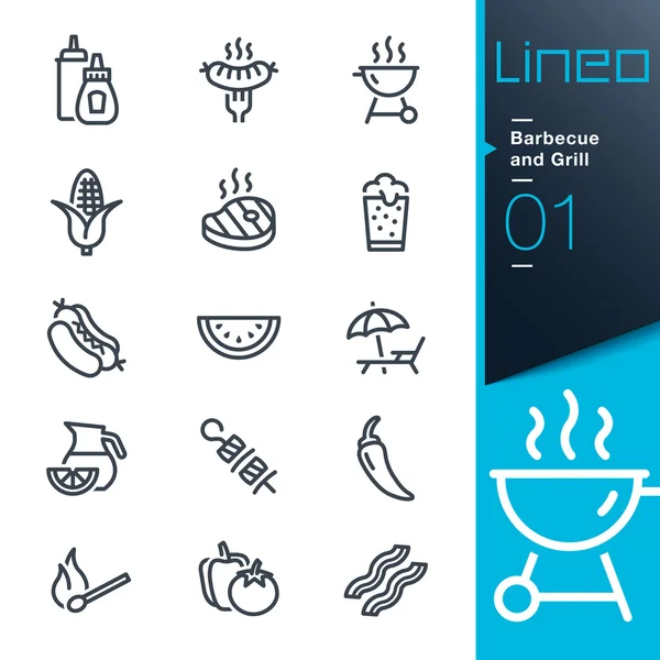 Lineo - Iconos del contorno de barbacoa y parrilla — Vector de stock