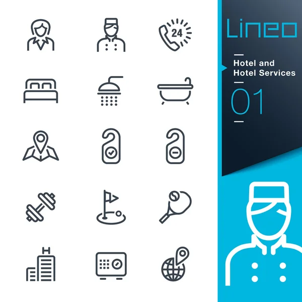 Lineo - Servicios Hoteleros y Hoteleros esbozan iconos — Vector de stock