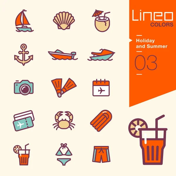 Colores Lineo - Iconos de vacaciones y verano — Vector de stock