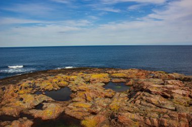 Kuzey Buz Denizi 'nin taş kıyısı, Teriberka, Murmansk bölgesi. Görüntü arkaplanı.