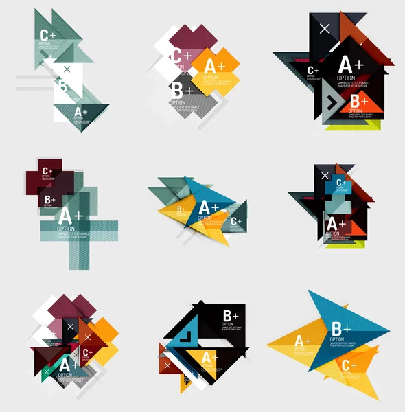Satz von Papier-Design-Stil geometrische Banner mit Beispieltext, Infografik-Elemente — Stockvektor