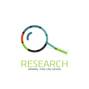 Vektör ince çizgi logo Büyüteç, ara ve bul veya yakınlaştırma logo tasarım. Doğrusal minimalist iş simgesi
