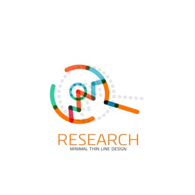 Vektör ince çizgi logo Büyüteç, ara ve bul veya yakınlaştırma logo tasarım. Doğrusal minimalist iş simgesi