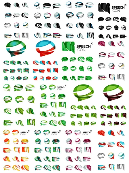 Set of speech bubble icons, overlapping shapes style design — Stock Vector
