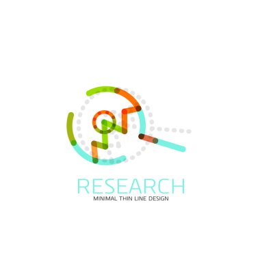 Vektör ince çizgi logo Büyüteç, ara ve bul veya yakınlaştırma logo tasarım. Doğrusal minimalist iş simgesi
