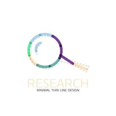 Vektör ince çizgi logo Büyüteç, ara ve bul veya yakınlaştırma logo tasarım. Doğrusal minimalist iş simgesi