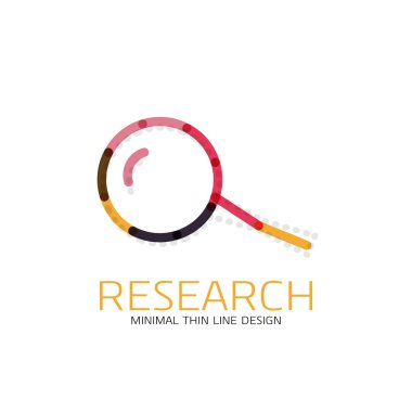 Vektör ince çizgi logo Büyüteç, ara ve bul veya yakınlaştırma logo tasarım. Doğrusal minimalist iş simgesi