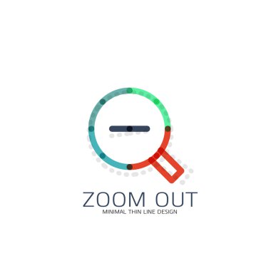 Vektör ince çizgi logo Büyüteç, ara ve bul veya yakınlaştırma logo tasarım. Doğrusal minimalist iş simgesi