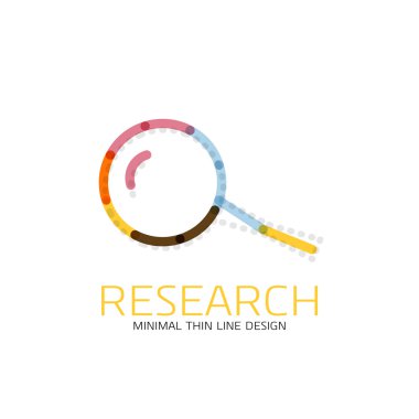 Vektör ince çizgi logo Büyüteç, ara ve bul veya yakınlaştırma logo tasarım. Doğrusal minimalist iş simgesi