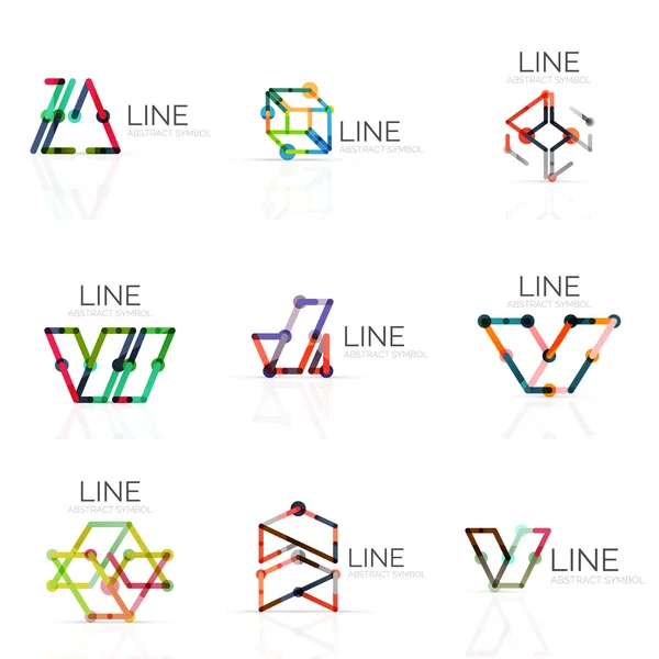 Doğrusal soyut logolar, geometrik şekiller bağlı çok renkli segment satırlarında kümesi — Stok Vektör