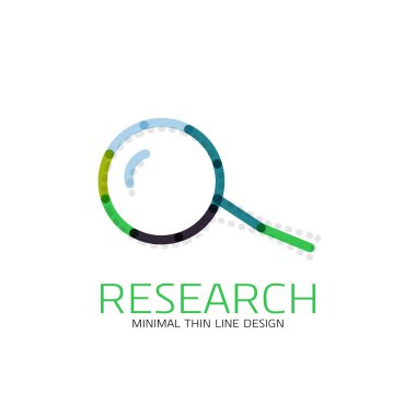 Vektör ince çizgi logo Büyüteç, ara ve bul veya yakınlaştırma logo tasarım. Doğrusal minimalist iş simgesi