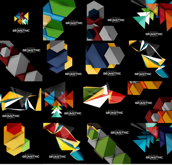 Reihe von geometrischen abstrakten schwarzen Hintergründen mit bunten Formen — Stockvektor