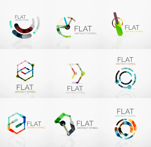 Collezione Logo - design piatto lineare minimalista astratto. Simboli geometrici hi-tech aziendali, linee di segmenti multicolori — Vettoriale Stock