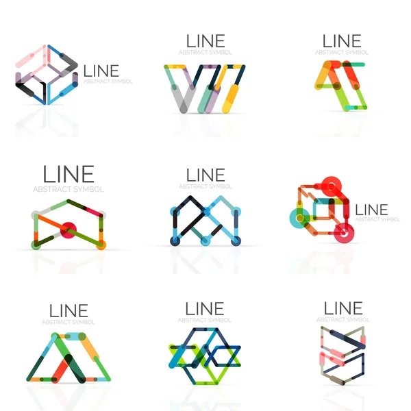 Ensemble de logos abstraits linéaires, lignes de segments multicolores connectés en figures géométriques — Image vectorielle