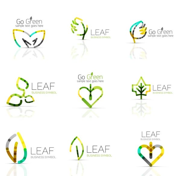 Linear leaf abstract logo set, connected multicolored segments — 스톡 벡터