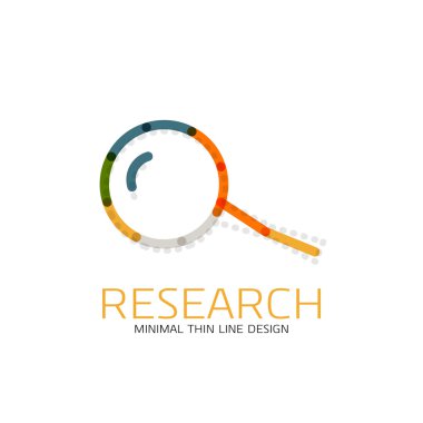 Vektör ince çizgi logo Büyüteç, ara ve bul veya yakınlaştırma logo tasarım. Doğrusal minimalist iş simgesi