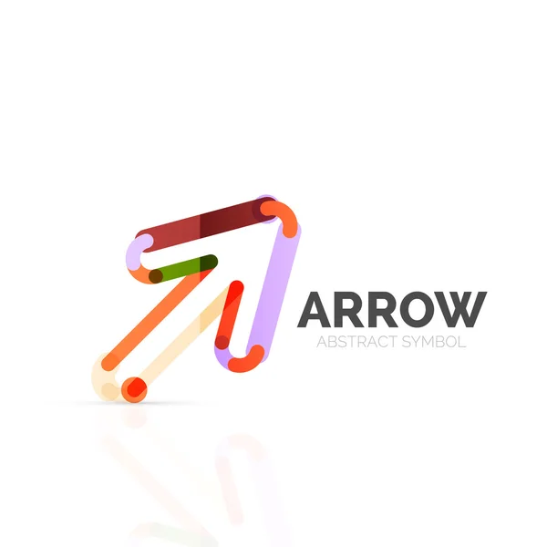 Logoen til en lineær pil i abstrakt form, sammenføyde flerfargede strekninger i retningsviseren – stockvektor