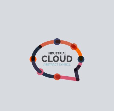 Düz doğrusal tasarım konuşma bulut logosunu görmeniz gerekir. Konuşma balonu, modern geometrik endüstriyel ince satırı simgesi