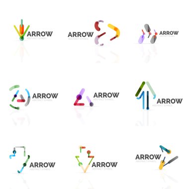 Doğrusal ok soyut logolar, Doğrusal işaretçi rakamlar satırlarında bağlı çok renkli kesimleri kümesi