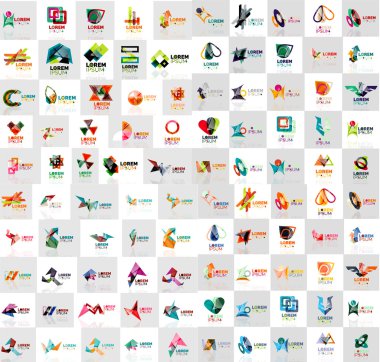 Mega collection of geometrical abstract logo templates, origami paper style business icons with sample text
