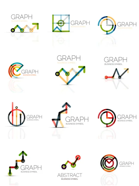 Linear graph and chart abstract logo set, connected multicolored line segments — Stockvector