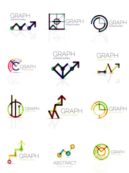 Linear graph and chart abstract logo set, connected multicolored line segments — Stok Vektör