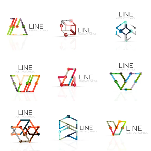Doğrusal soyut logolar, geometrik şekiller bağlı çok renkli segment satırlarında kümesi — Stok Vektör