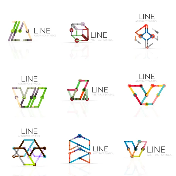 Doğrusal soyut logolar, geometrik şekiller bağlı çok renkli segment satırlarında kümesi — Stok Vektör