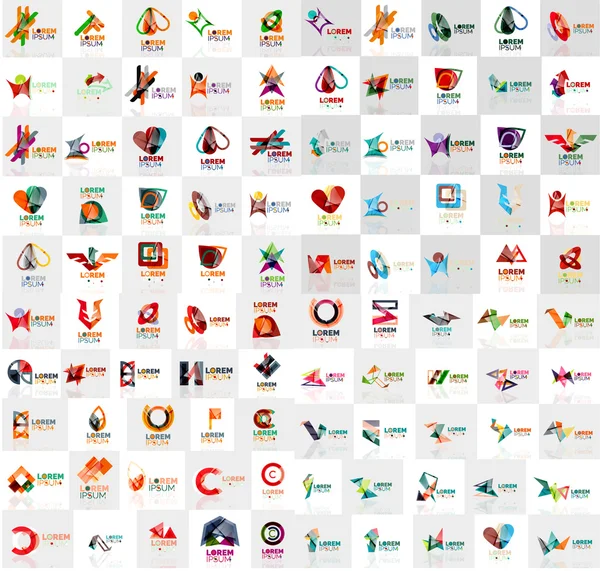 Mega collection of geometrical abstract logo templates, origami paper style business icons with sample text — 图库矢量图片