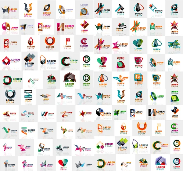 Mega colección de plantillas de logotipo abstracto geométrico, origami estilo de papel iconos de negocios con texto de muestra — Vector de stock