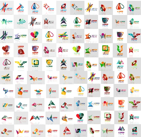 Mega collection of geometrical abstract logo templates, origami paper style business icons with sample text — Stock vektor