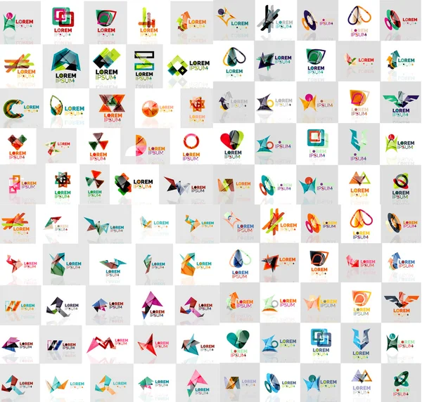 Mega collection of geometrical abstract logo templates, origami paper style business icons with sample text — 图库矢量图片