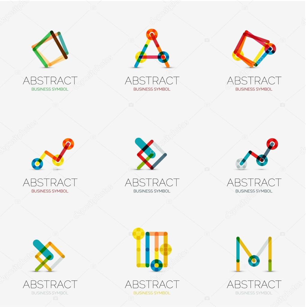 Set of linear abstract geometrical icons and logos - letters, and modern symbols