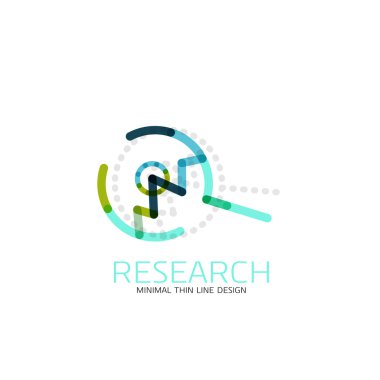Vektör ince çizgi logo Büyüteç, ara ve bul veya yakınlaştırma logo tasarım. Doğrusal minimalist iş simgesi