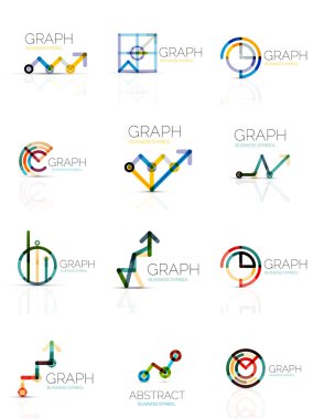 Linear graph and chart abstract logo set, connected multicolored line segments