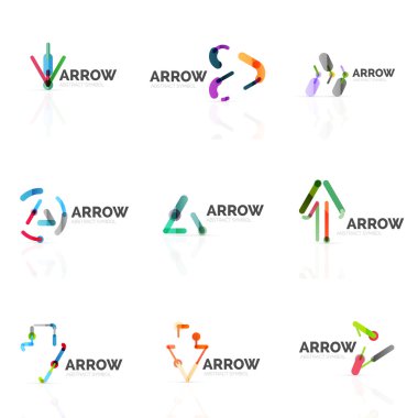 Doğrusal ok soyut logolar, Doğrusal işaretçi rakamlar satırlarında bağlı çok renkli kesimleri kümesi