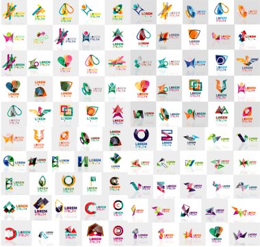 Mega collection of geometrical abstract logo templates, origami paper style business icons with sample text