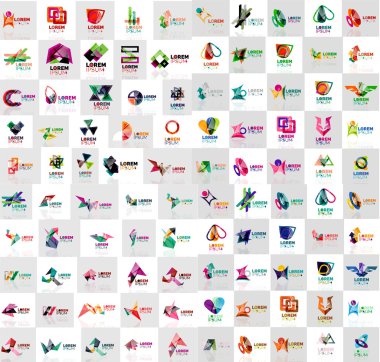 Mega collection of geometrical abstract logo templates, origami paper style business icons with sample text