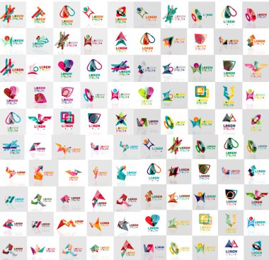 Mega collection of geometrical abstract logo templates, origami paper style business icons with sample text