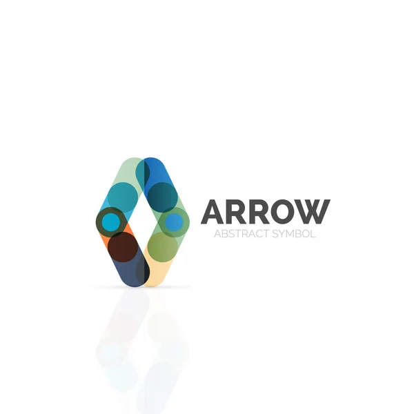 Logotipo abstracto de flecha lineal, segmentos multicolores conectados de líneas en figura puntero direccional — Vector de stock