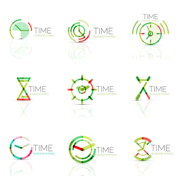 Linear time abstract logo set, connected multicolored segments — Stockvector
