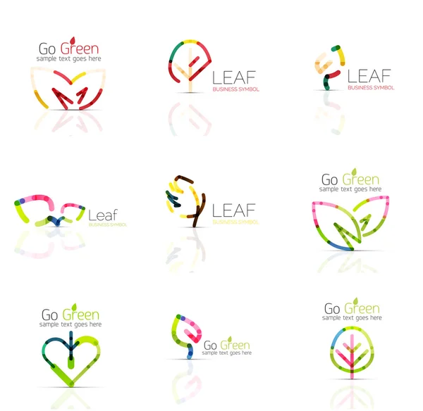 Linear leaf abstract logo set, connected multicolored segments — Stock vektor