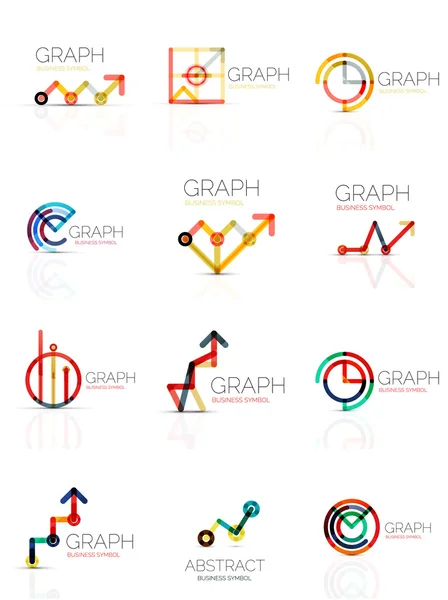 Linear graph and chart abstract logo set, connected multicolored line segments — Stok Vektör