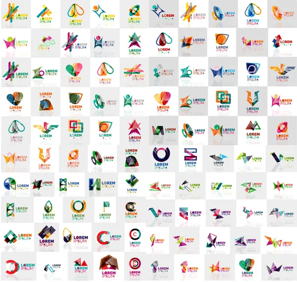 Mega collection of geometrical abstract logo templates, origami paper style business icons with sample text